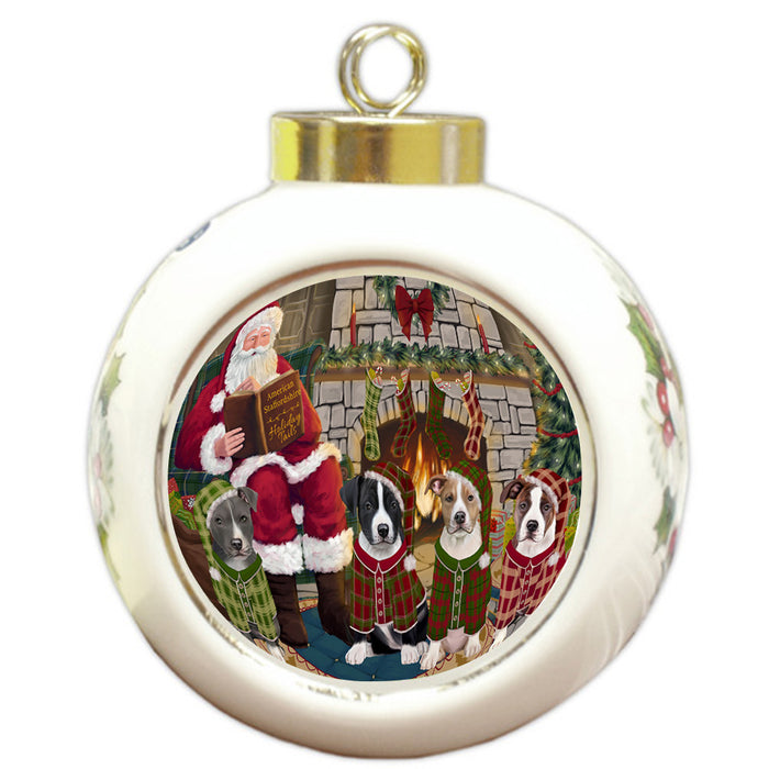 Christmas Cozy Holiday Tails American Staffordshire Terriers Dog Round Ball Christmas Ornament RBPOR55445