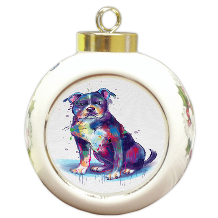 Watercolor American Staffordshire Terrier Dog Round Ball Christmas Ornament RBPOR58195