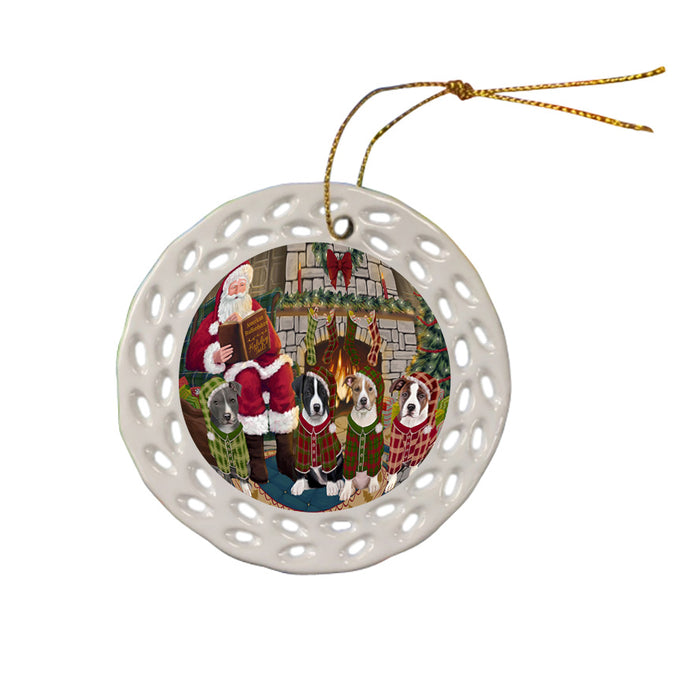 Christmas Cozy Holiday Tails American Staffordshire Terriers Dog Ceramic Doily Ornament DPOR55445