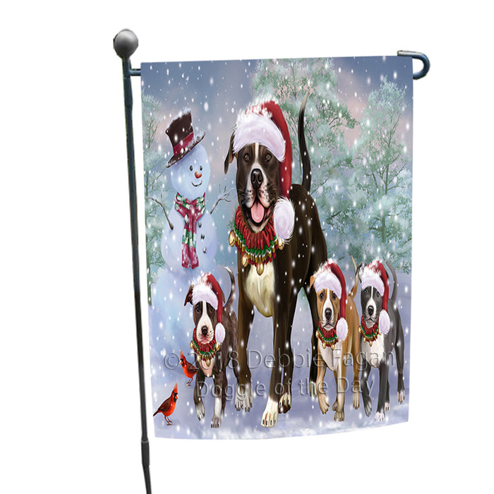 Christmas Running Family American Staffordshire Terrier Dogs Garden Flag GFLG65092