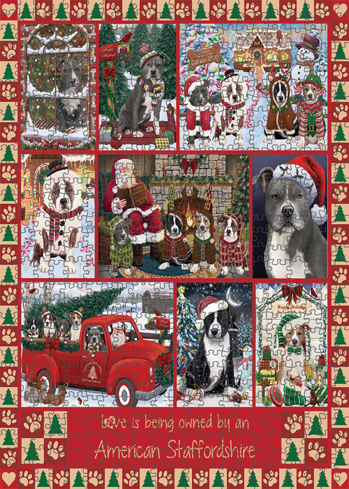 Love is Being Owned Christmas American Staffordshire Terrier Dogs Puzzle with Photo Tin PUZL99236