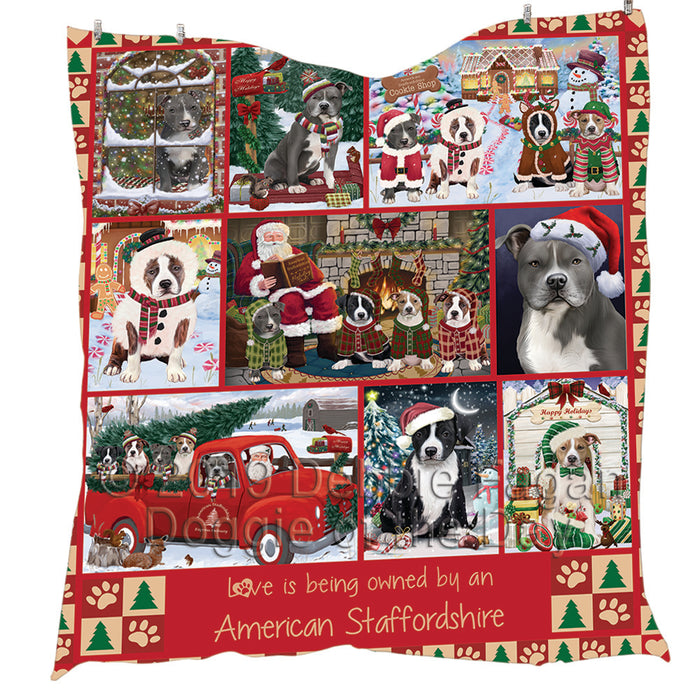 Love is Being Owned Christmas American Staffordshire Terrier Dogs Quilt