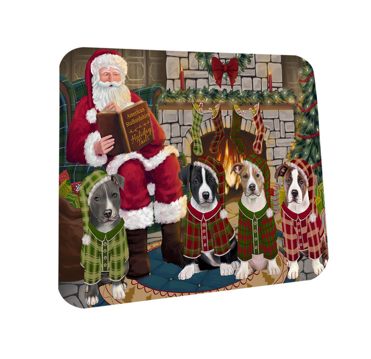 Christmas Cozy Holiday Tails American Staffordshire Terriers Dog Coasters Set of 4 CST55047