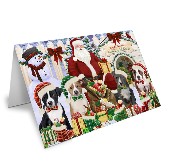 Christmas Dog House American Staffordshire Terriers Dog Handmade Artwork Assorted Pets Greeting Cards and Note Cards with Envelopes for All Occasions and Holiday Seasons GCD61811