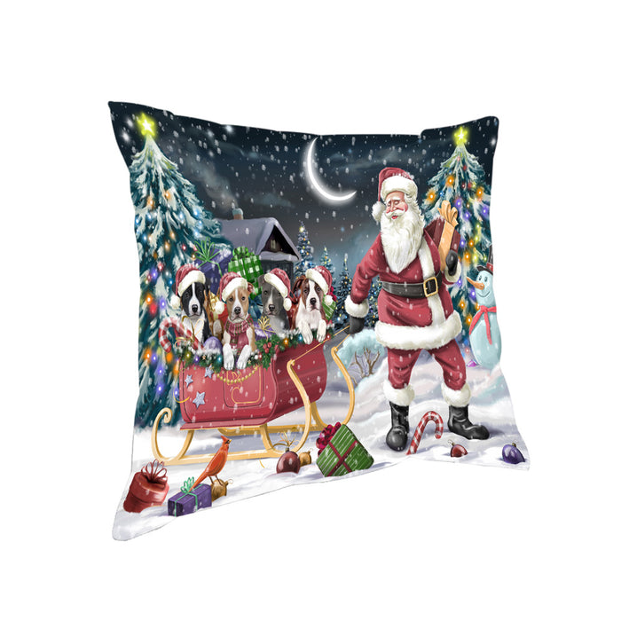 Santa Sled Dogs Christmas Happy Holidays American Staffordshire Terriers Dog Pillow PIL63208