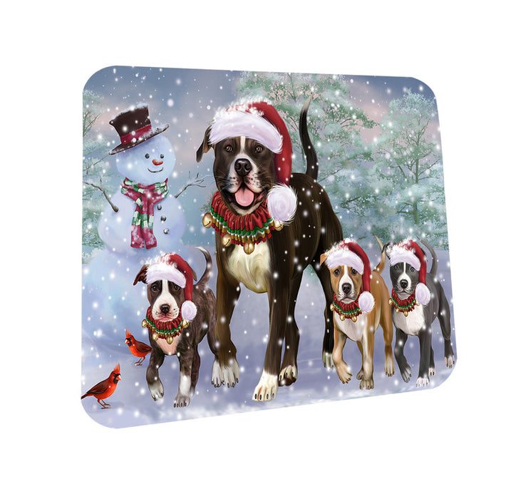 Christmas Running Family American Staffordshire Terrier Dogs Coasters Set of 4 CST57082