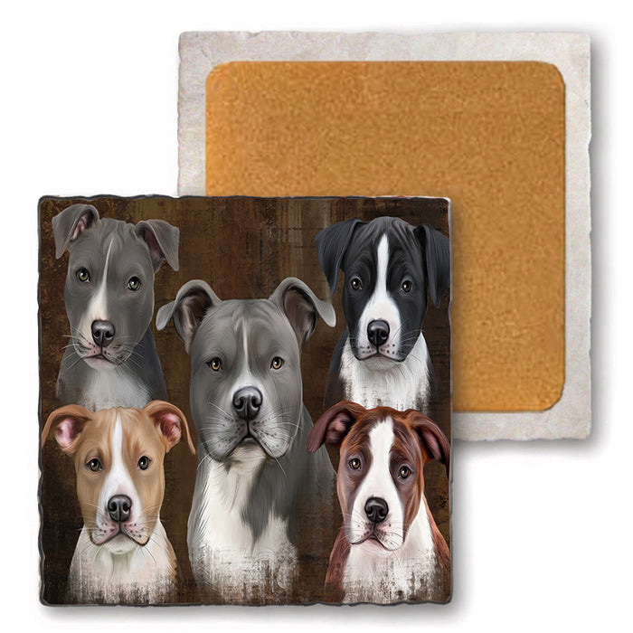 Rustic 5 American Staffordshire Terrier Dog Set of 4 Natural Stone Marble Tile Coasters MCST49124