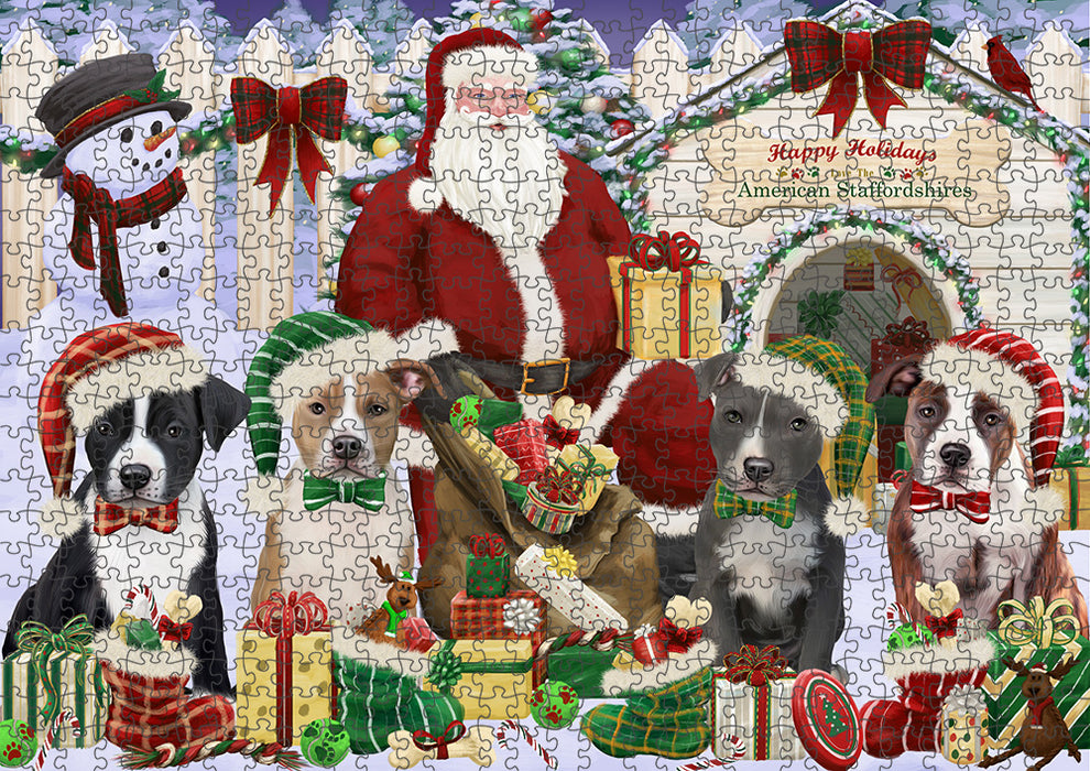Christmas Dog House American Staffordshire Terriers Dog Puzzle with Photo Tin PUZL61713