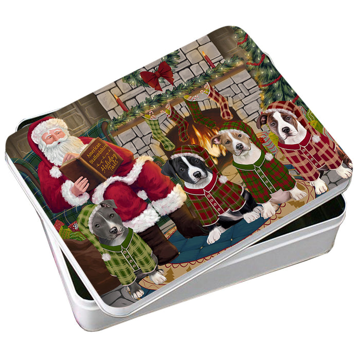 Christmas Cozy Holiday Tails American Staffordshire Terriers Dog Photo Storage Tin PITN55032