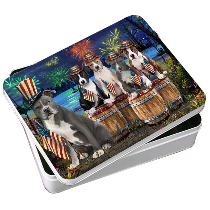 4th of July Independence Day Fireworks American Staffordshire Terriers at the Lake Photo Storage Tin PITN51007