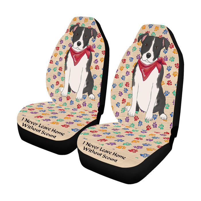 Personalized I Never Leave Home Paw Print American Staffordshire Terrier Dogs Pet Front Car Seat Cover (Set of 2)