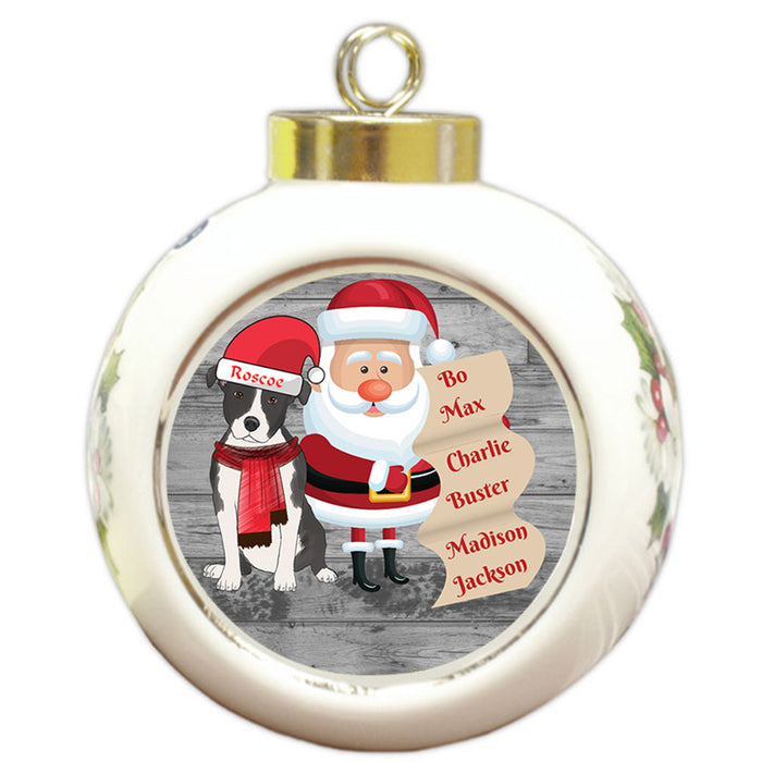 Custom Personalized Santa with American Staffordshire Terrier Dog Christmas Round Ball Ornament