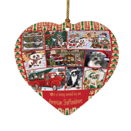 Love is Being Owned Christmas American Staffordshire Terrier Dogs Heart Christmas Ornament HPOR57817
