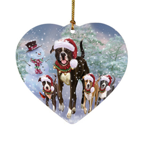 Christmas Running Family American Staffordshire Terrier Dogs Heart Christmas Ornament HPOR57410