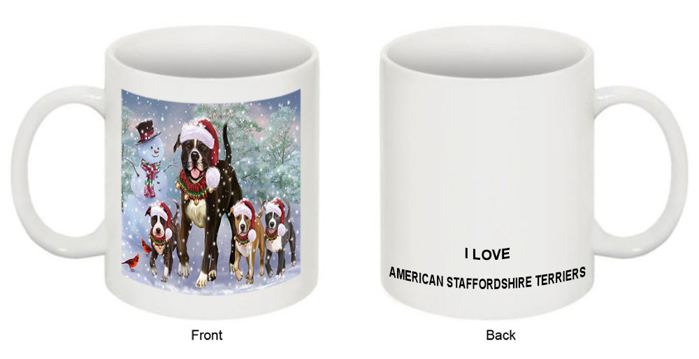 Christmas Running Family American Staffordshire Terrier Dogs Coffee Mug MUG52522