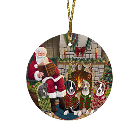 Christmas Cozy Holiday Tails American Staffordshire Terriers Dog Round Flat Christmas Ornament RFPOR55445