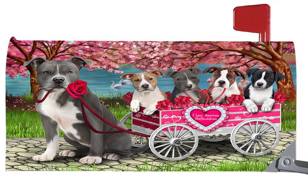 I Love American Staffordshire Terrier Dogs in a Cart Magnetic Mailbox Cover MBC48526
