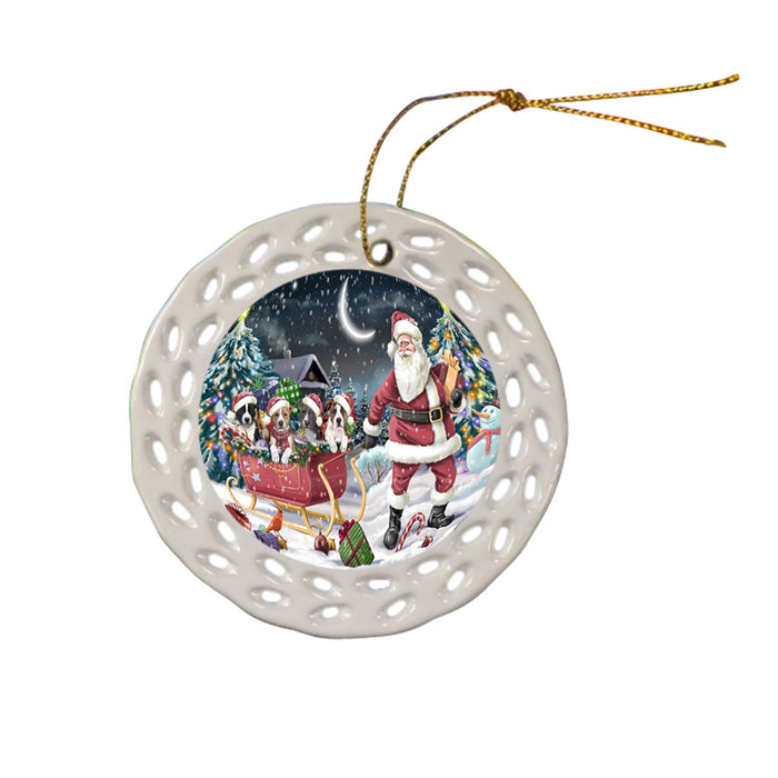 Santa Sled Dogs Christmas Happy Holidays American Staffordshire Terriers Dog Ceramic Doily Ornament DPOR51711