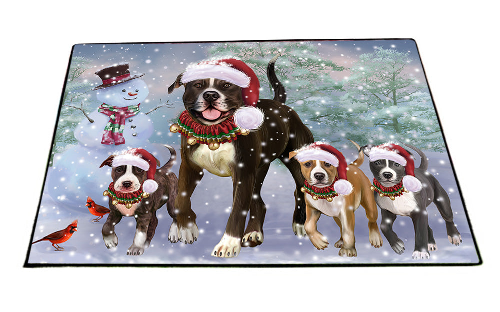Christmas Running Family American Staffordshire Terrier Dogs Floormat FLMS54284