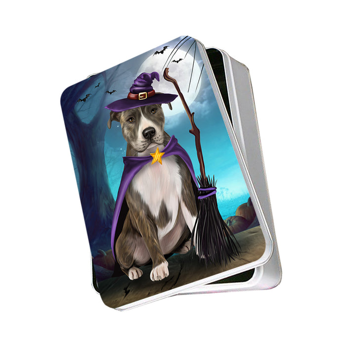 Happy Halloween Trick or Treat American Staffordshire Terrier Dog Witch Photo Storage Tin PITN52558