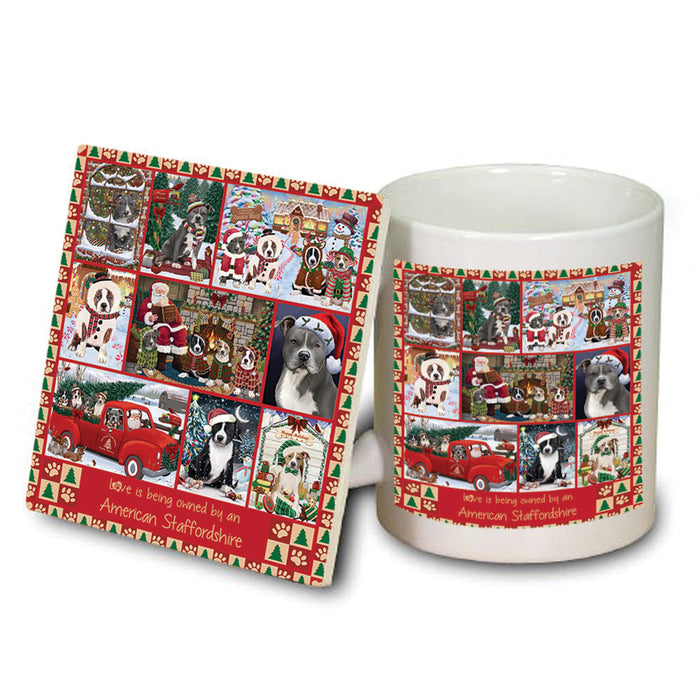 Love is Being Owned Christmas American Staffordshire Terrier Dogs Mug and Coaster Set MUC57182