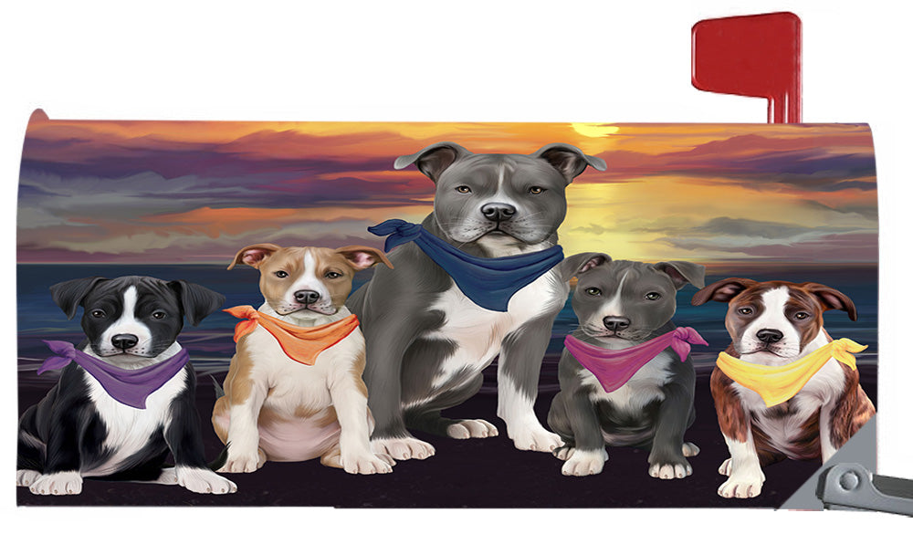 Family Sunset Portrait American Staffordshire Terrier Dogs Magnetic Mailbox Cover MBC48438