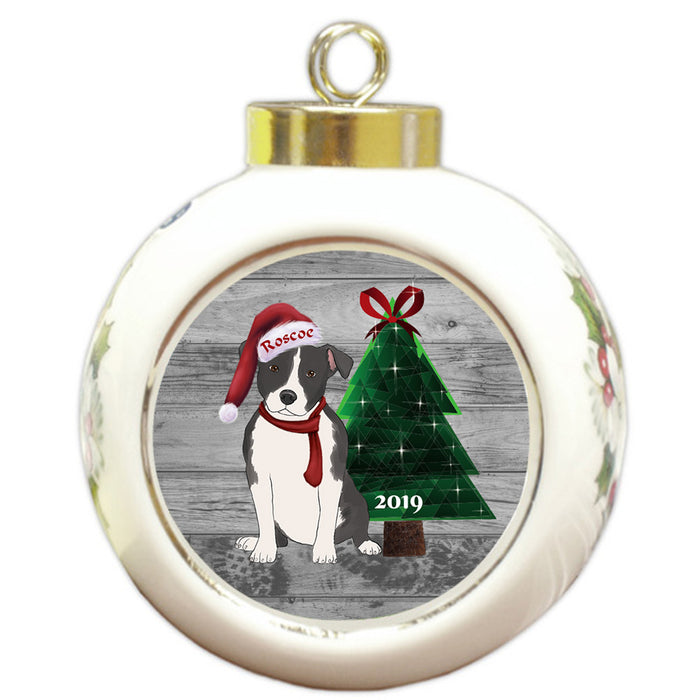 Custom Personalized American Staffordshire Terrier Dog Glassy Classy Christmas Round Ball Ornament