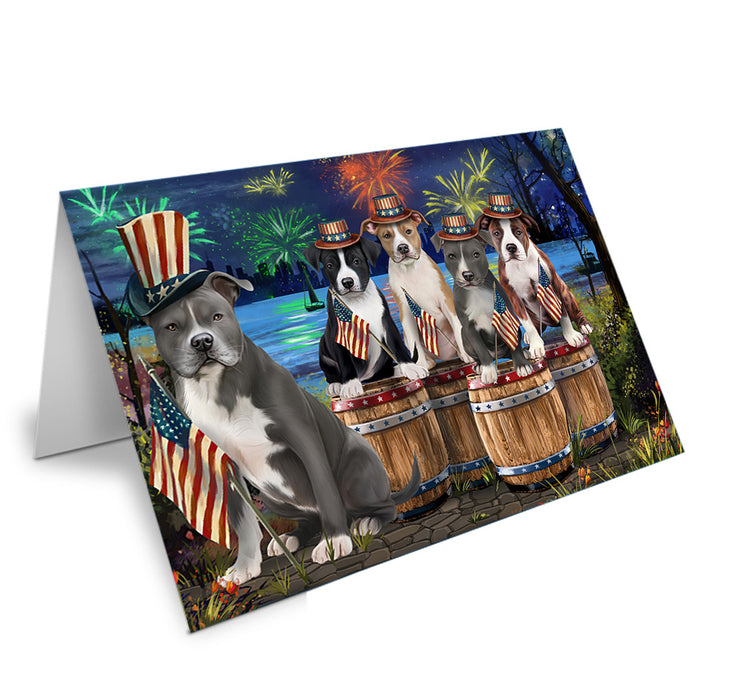 4th of July Independence Day Fireworks American Staffordshire Terriers at the Lake Handmade Artwork Assorted Pets Greeting Cards and Note Cards with Envelopes for All Occasions and Holiday Seasons GCD57050