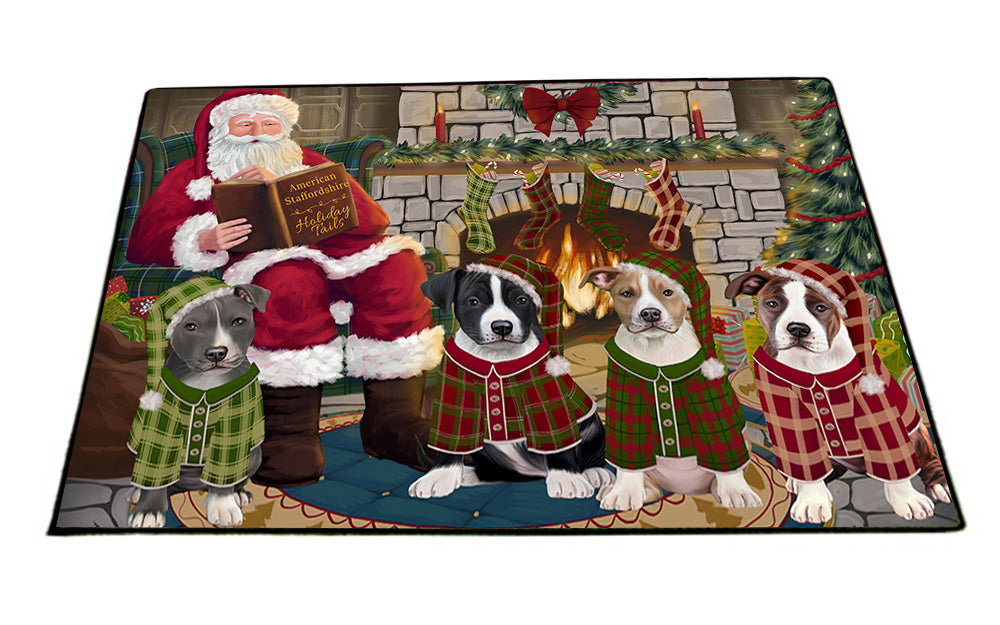 Christmas Cozy Holiday Tails American Staffordshire Terriers Dog Floormat FLMS52554