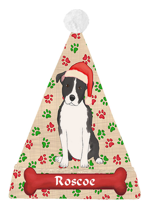 Pet Name Personalized Christmas Paw Print American Staffordshire Dogs Santa Hat