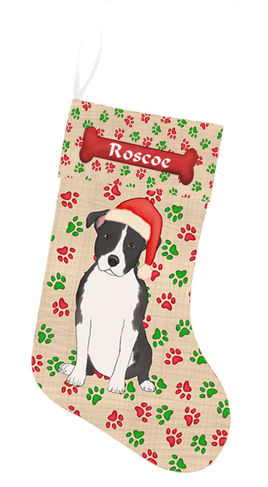 Pet Name Personalized Christmas Paw Print American Staffordshire Dogs Stocking