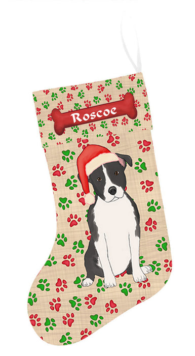 Pet Name Personalized Christmas Paw Print American Staffordshire Dogs Stocking