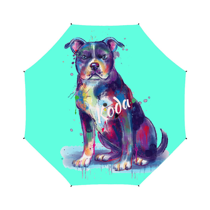 Custom Pet Name Personalized Watercolor American Staffordshire DogSemi-Automatic Foldable Umbrella