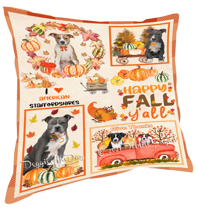 Happy Fall Y'all Pumpkin American Staffordshire Dogs Pillow with Top Quality High-Resolution Images - Ultra Soft Pet Pillows for Sleeping - Reversible & Comfort - Ideal Gift for Dog Lover - Cushion for Sofa Couch Bed - 100% Polyester