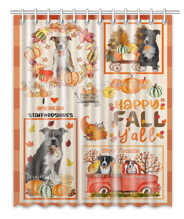 Happy Fall Y'all Pumpkin American Staffordshire Dogs Shower Curtain Bathroom Accessories Decor Bath Tub Screens