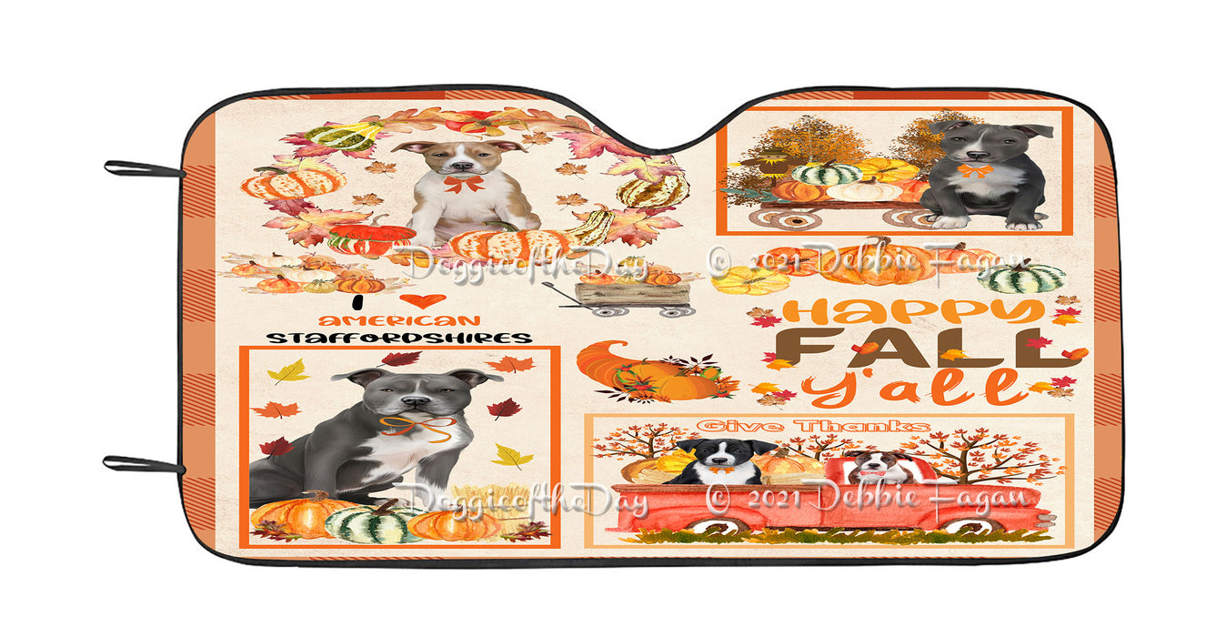 Happy Fall Y'all Pumpkin American Staffordshire Dogs Car Sun Shade Cover Curtain