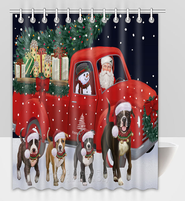 Christmas Express Delivery Red Truck Running American Staffordshire Dogs Shower Curtain Bathroom Accessories Decor Bath Tub Screens