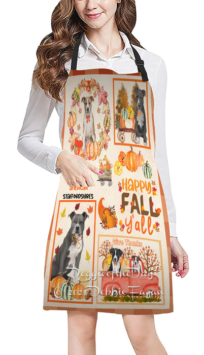 Happy Fall Y'all Pumpkin American Staffordshire Dogs Cooking Kitchen Adjustable Apron Apron49171