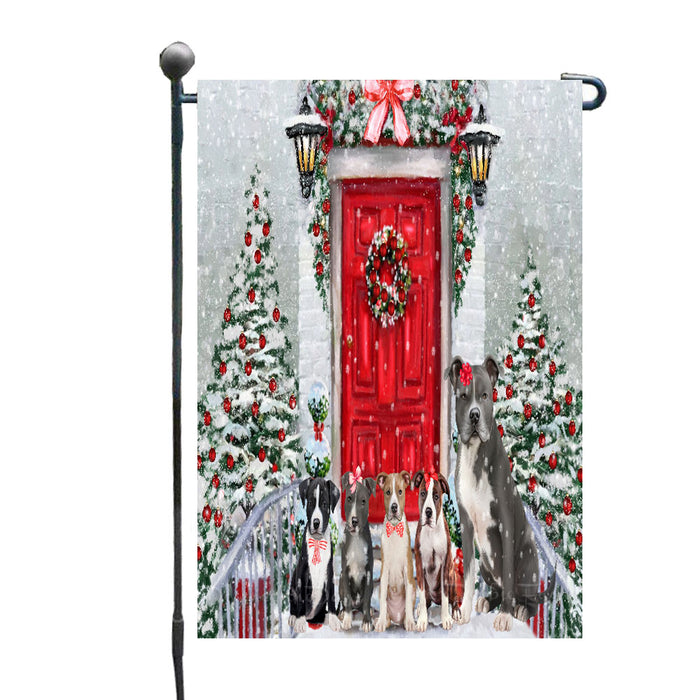 Christmas Holiday Welcome American Staffordshire Dogs Garden Flags- Outdoor Double Sided Garden Yard Porch Lawn Spring Decorative Vertical Home Flags 12 1/2"w x 18"h