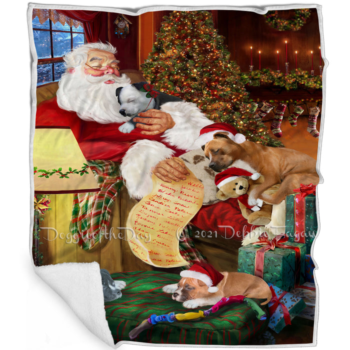 Santa Sleeping with American Staffordshire Terrier Dogs and Puppies Blanket BLNKT143688