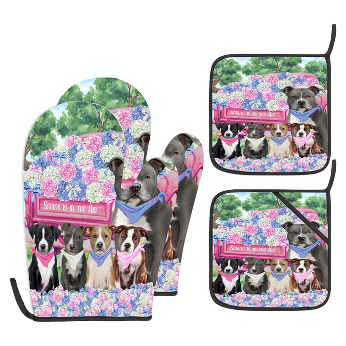 American Staffordshire Terrier Oven Mitts and Pot Holder Set: Explore a Variety of Designs, Personalized, Potholders with Kitchen Gloves for Cooking, Custom, Halloween Gifts for Dog Mom