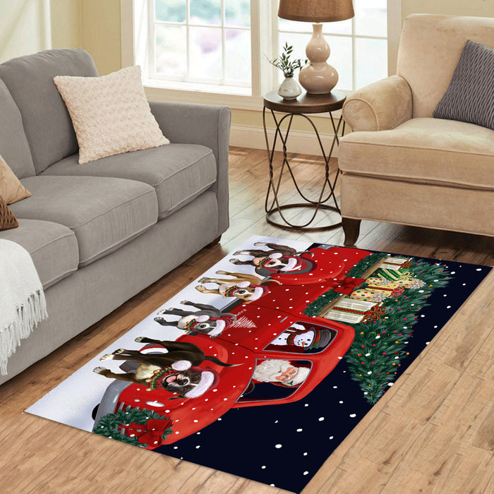 Christmas Express Delivery Red Truck Running American Staffordshire Dogs Polyester Area Rug ARUG62701