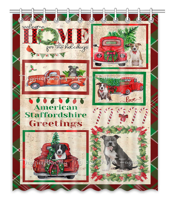 Welcome Home for Christmas Holidays American Staffordshire Dogs Shower Curtain Bathroom Accessories Decor Bath Tub Screens