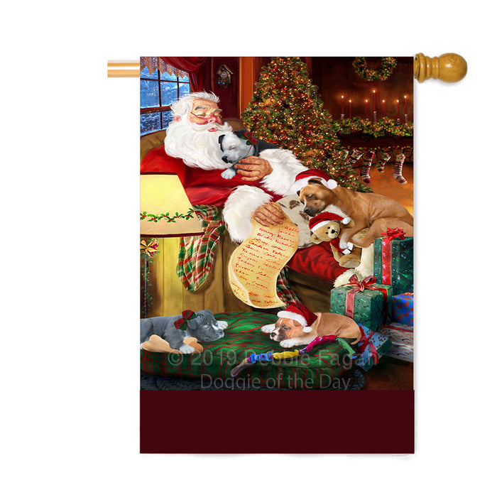Personalized American Staffordshire Dogs and Puppies Sleeping with Santa Custom House Flag FLG-DOTD-A62645
