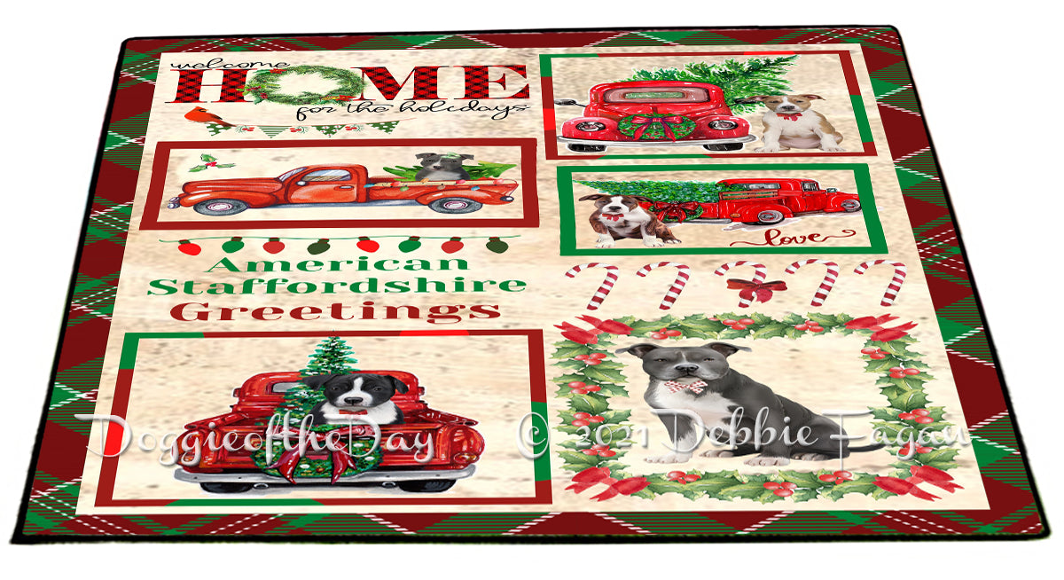Welcome Home for Christmas Holidays American Staffordshire Dogs Indoor/Outdoor Welcome Floormat - Premium Quality Washable Anti-Slip Doormat Rug FLMS57652