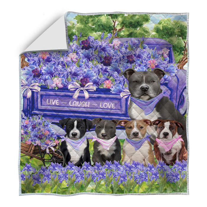 American Staffordshire Terrier Bedspread Quilt, Bedding Coverlet Quilted, Explore a Variety of Designs, Personalized, Custom, Dog Gift for Pet Lovers