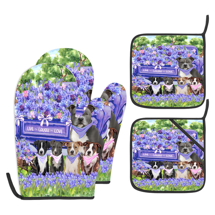 American Staffordshire Terrier Oven Mitts and Pot Holder, Explore a Variety of Designs, Custom, Kitchen Gloves for Cooking with Potholders, Personalized, Dog and Pet Lovers Gift