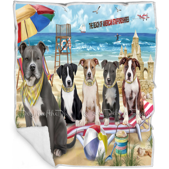 Pet Friendly Beach American Staffordshire Terriers Dog Blanket BLNKT65271