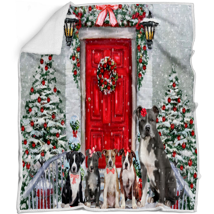 Christmas Holiday Welcome American Staffordshire Dogs Blanket - Lightweight Soft Cozy and Durable Bed Blanket - Animal Theme Fuzzy Blanket for Sofa Couch