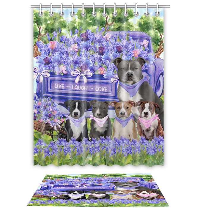 American Staffordshire Terrier Shower Curtain & Bath Mat Set - Explore a Variety of Personalized Designs - Custom Rug and Curtains with hooks for Bathroom Decor - Pet and Dog Lovers Gift